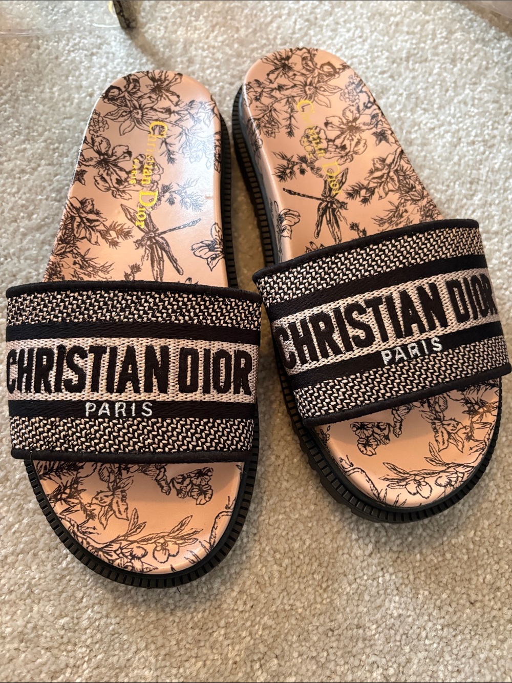 Slide Sandals in Blush Pink and Black